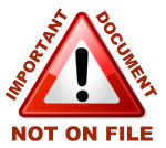 Warning icon. Text: Important document not on file!