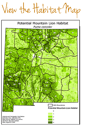 Map of mountain lion habitat in New Mexico.