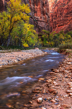 Photo of rocky river bank in Zion.
