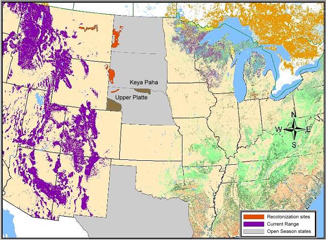 Map showing unlimited kill zones in North Dakota, South Dakota, Nebraska and Texas.