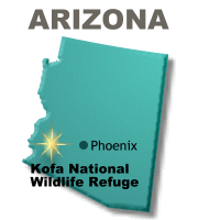 Map showing Kofa National Wildlife Refuge in southeastern Arizona.