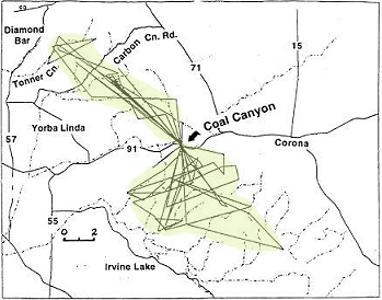 Map of M6's habitat showing bottleneck at Coal Canyon corridor.