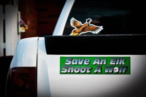 Bumper sticker: Save an Elk. Shoot a Wolf.